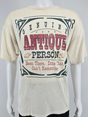Distressed Vintage 1990s Laid Back "Genuine Antique Person" Graphic T-Shirt (XL)